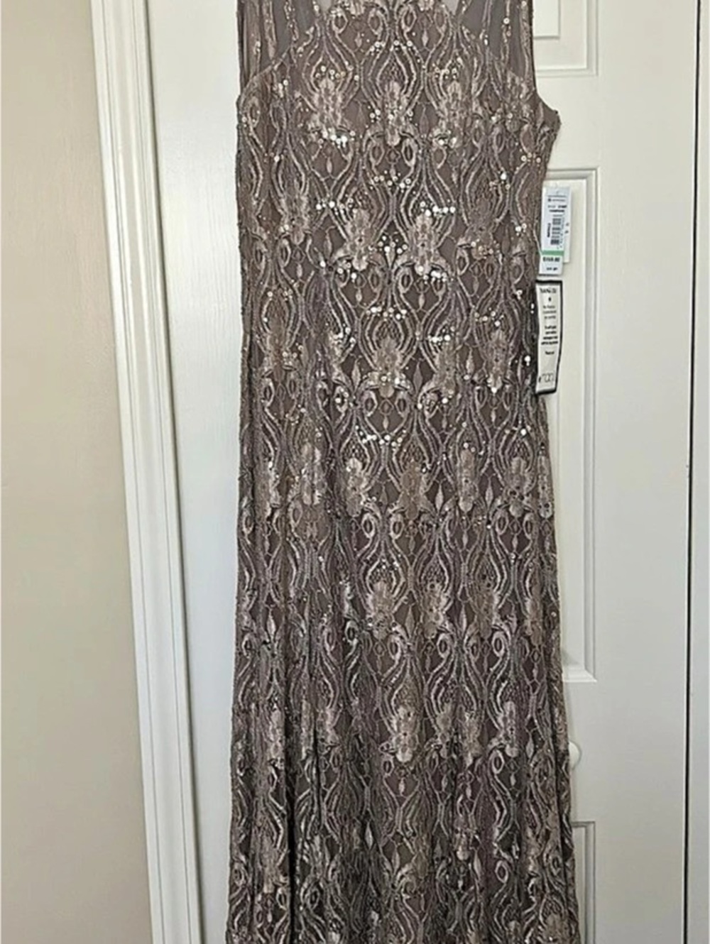 RM Richard’s NYC Champagne Sequin Lace Maxi Dress in Brown & Gold New With Tags